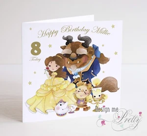 PERSONALISED BEAUTY AND THE BEAST Birthday Card - Daughter Sister 3 4 5 6 7 8 9 - Picture 1 of 1