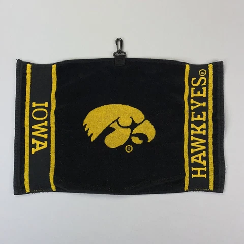 VTG 90s Iowa Hawkeyes Golf Towel - Black Yellow - Clip-On - 13" x 22" Cover