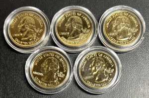 2001 Gold Plated State Quarters 5-Coin Set IN COIN CAPSULES NEW - Picture 1 of 2