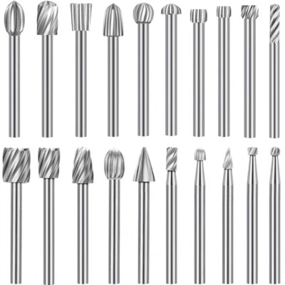 20Pcs HSS Rotary Burrs Wood Cutting Carving Grinding Drill Bit Set 1/8" Shank - Image 1 of 4