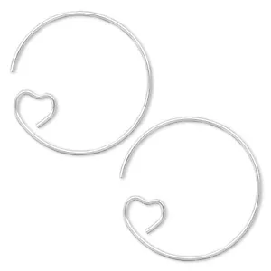 Ohr Draht, Messing versilbert 23 mm Creolen mit Herzschlaufe Ohrring 10 ODER 100 - Bild 1 von 4