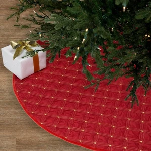 Round Quilted Christmas Tree Skirt - 72“ - Red - Picture 1 of 5
