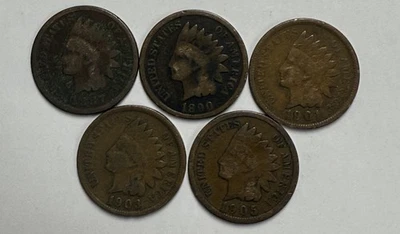 1887 1890 1901 1903 1908 Indian Head Cent Lot of 5 - Image 1 of 2