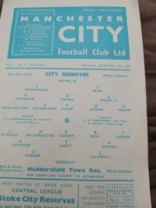 Manchester City Reserves V Huddersfield Town Reserves 1959/60 Season. Rare - Picture 1 of 3