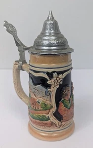 Birra in ceramica Stein-Small alta 6,5” con coperchio in peltro - 0,25 litri - Germania - Foto 1 di 7