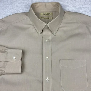 Roundtree & Yorke Gold Label Dress Shirt Mens 17-35 Tan Micro-Check No Iron - Picture 1 of 10