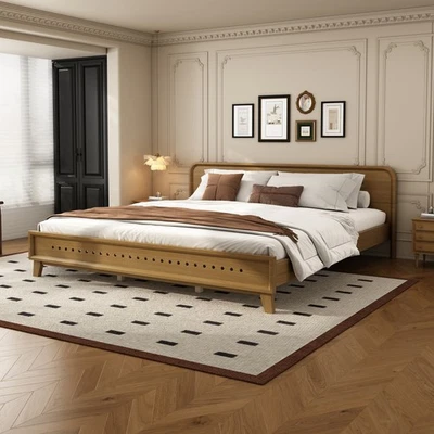 PINE SOLID WOOD KING SIZE BED, SOLID AND STABLE, NO BOX SPRING NEEDED, RUSTIC YE Foto 1 de 4