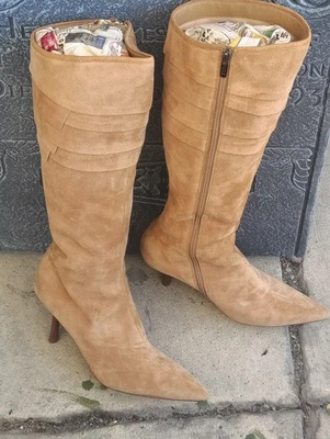 Botas de vestir de cuero con cremallera GCI Colleglone de alta calidad para dama talla 8 y 1/2 Foto 1 de 4