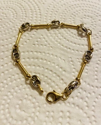 Pulseira de ouro amarelo e branco 14K estampada Itália 14K - 7 gramas 7 polegadas - Imagem 1 de 4