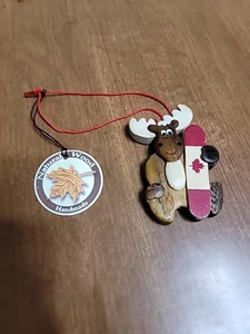 Moose Holding a Canadian Flag Snowboard Handmade Natural Wood Hanging... - Picture 1 of 5