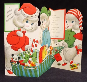 Vintage Gibson Christmas French Poodle Dog Greeting Card Embossed Stand Up USA - Picture 1 of 9