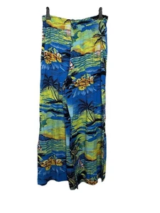 Hawaiian Tropical Print Women's Medium Elastic Waist Pull On Pants Rayon - Picture 1 of 6