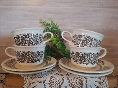 Juego de 4 tazas y platillos Royal Jeanette marrón de colección, hechos en EE. UU.... Foto 1 de 4