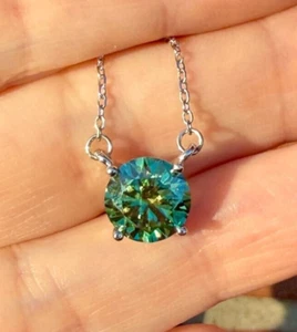 3Ct Sparkling Blue/Green Diamond St. Silver Necklace Pendant Party Wedding Gift - Picture 1 of 7
