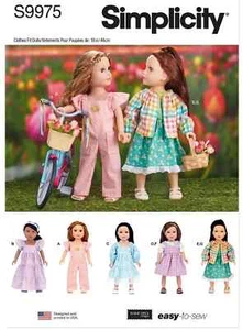 Simplicity Sewing Pattern 9975 18in Easy Dolls Clothes Dress Jacket Overalls - Picture 1 of 9