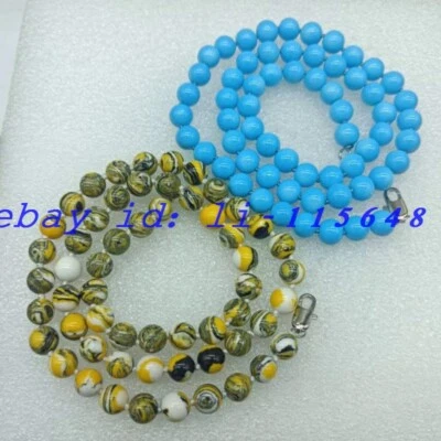 2 Piezas Moda 8mm Multicolor Turquesa y 8mm Azul Shell Perla Collar 18" Regalo Foto 1 de 3