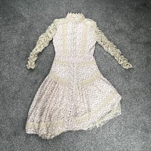 Vintage Inspired Womens Floral Dress Size M Pink Ruffle Asymetric Crochet Boho - Picture 1 of 15