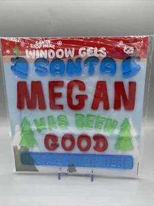 Personalised Name Window Gel Stickers Christmas Santa Stop Here Megan - Picture 1 of 3
