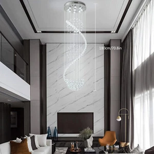 Modern Luxury Crystal Chandelier 9 Light Spiral Staircase Raindrop Pendant Lamp - Picture 1 of 16