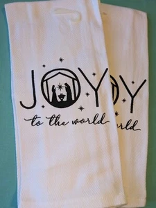 Holiday Kitchen Towel Set Of 2 ~ Joy To The World, Manger Scene ~ 100% Cotton - Picture 1 of 4