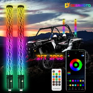 2PCS 2FT Spiral RGB LED Fat Whip Light Chasing For Polaris RZR XP 1000 900 800 - Picture 1 of 13