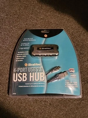Stratitec 4 Port USB 2.0 Multi HUB W/ 6.5 Ft USB Cable! New In The Package. - Image 1 of 4