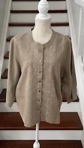 J Jill 100 % Leinen Knopfleiste kragenlos bestickte Bluse Größe XL taupe - Bild 1 von 13