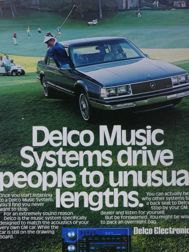 1986 Buick Vintage Delco Golfing Out Of Window Original Print Ad 8.5 x 11" - Image 1 of 4