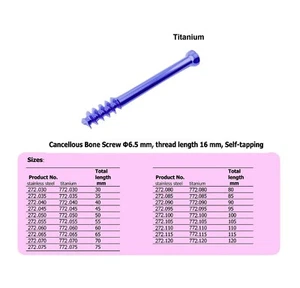 TORNILLO DE HUESO CANCELADO 6,5 MM, LONGITUD DE HILO 16 MM, AUTOGOLPE, (100 ARTÍCULOS POR LOTE) - Imagen 1 de 12