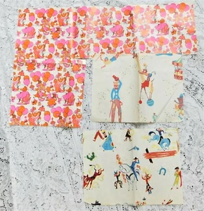 THREE SHEETS VINTAGE 1960's GIFT WRAP WRAPPING PAPER CIRCUS CLOWNS & COWBOYS - Picture 1 of 7