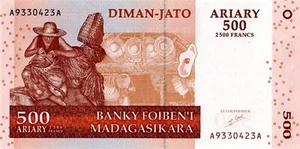 500 Circulated Madagascar Banknote. 500 Ariary Currency MGA. 500 Ariary note CIR - Picture 1 of 2