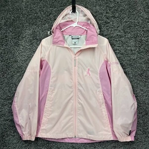 Columbia Packable Jacket Womens Small Pink Breast Cancer Ribbon Hooded Full Zip - Picture 1 of 11