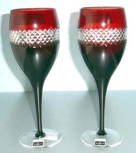 Par de copas de vino tinto Waterford Crystal John Rocha corte rojo rubí 12 oz. Nuevo en caja - Imagen 1 de 5