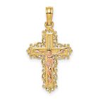 10k Two-Tone Gold Crucifix with Lace Trim Charm 22 mm x 14 mm