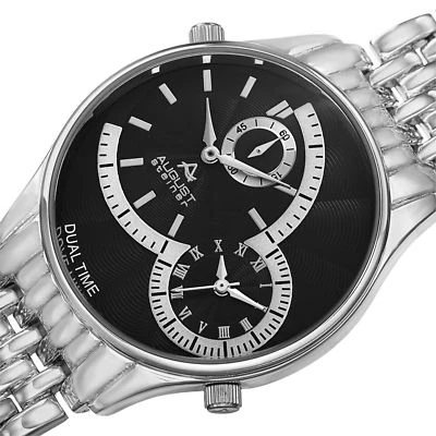 Mens August Steiner AS8141SSB Swiss Quartz Dual Time Silver-tone Bracelet Watch - Image 1 of 4