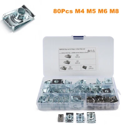 80 Piezas M4 M5 M6 M8 Auto Carrocería Puerta Carenado Panel U Clips U Tuerca Surtido Caja Foto 1 de 4