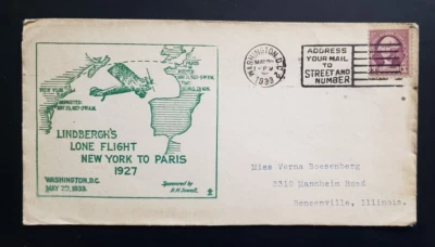 US SOWELL COVER 1933, LINDBERGH 6 YEAR ANNIVERSARY LONE FLIGHT NY TO PARIS - Image 1 of 2