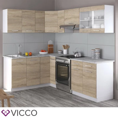 Küchenzeile Küchenblock Winkel Eck Einbau  L  230cm Rick Sonoma Eiche Vicco - Bild 1 von 4