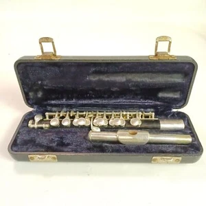 Gemeinhardt 4PNH Piccolo Flute Silver Plated Elkhart, IN #85225 Vintage Black - Picture 1 of 13