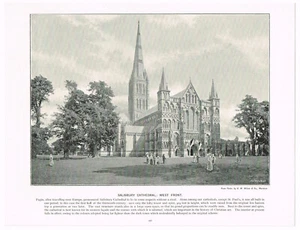 Salisbury Cathedral West Front Wiltshire Antique Picture Print 1900 SAS#497 - Picture 1 of 3
