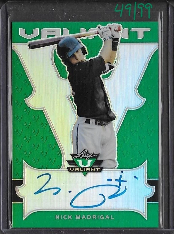 2018 Leaf Valiant Draft NICK MADRIGAL Green Prismatic Auto RC 49/99 Cubs - Image 1 of 1