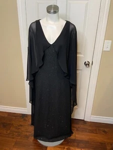 St. John Black Wool Sequin Crepe Cape Evening Gown $1600 Size 6 - Picture 1 of 8