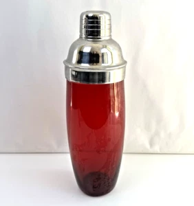 Vintage Art Deco Style Glass and Chrome Ruby Red Cocktail Shaker/Drink Mixer - Picture 1 of 6
