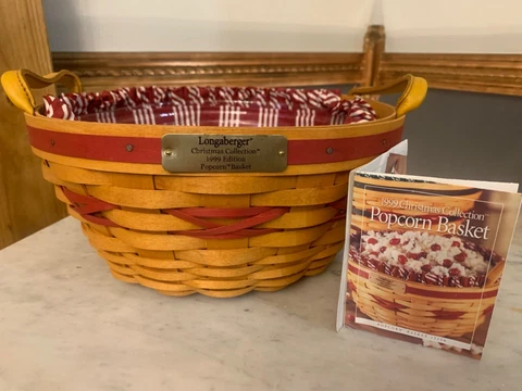 Longaberger Popcorn Basket w/ Liner, Protector Christmas Collection 1999 Edition Cover