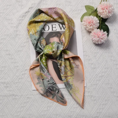 Pure 14 Momme Twill Silk Bandanna Scarf Wrap faubourg Print Square Shawl 35" new - Image 1 of 4