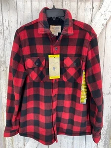 Tartan Red Black Button Up Long Sleeve Fleece Lined Men ShirJacket Boston Trade - Picture 1 of 8
