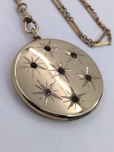 EXQUISITE VTG LARGE GOLD FILLED LOCKET WITH STONES & GREAT CHAIN (V510) - Picture 1 of 14