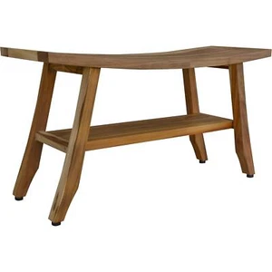 18 Contemporary Teak Shower Stool Or Bench With Shelf In Natural Finish - Picture 1 of 6