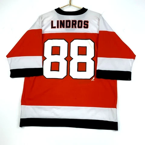 Vintage Philadelphia Flyers Eric Lindros Logo 7 Jersey Size Large Orange Nhl Usa Cover