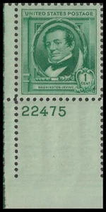 US 859 Authors Washington Irving 1c plate single LL 22475 MNH 1940 - Picture 1 of 1